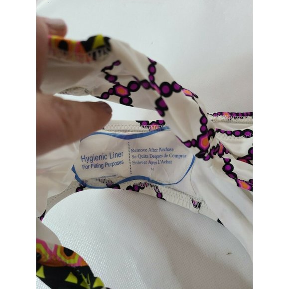 Trina Turk White Purple Shirred Side Hipster Kon Tiki Bikini Bottom Sz 4 - Picture 3 of 7